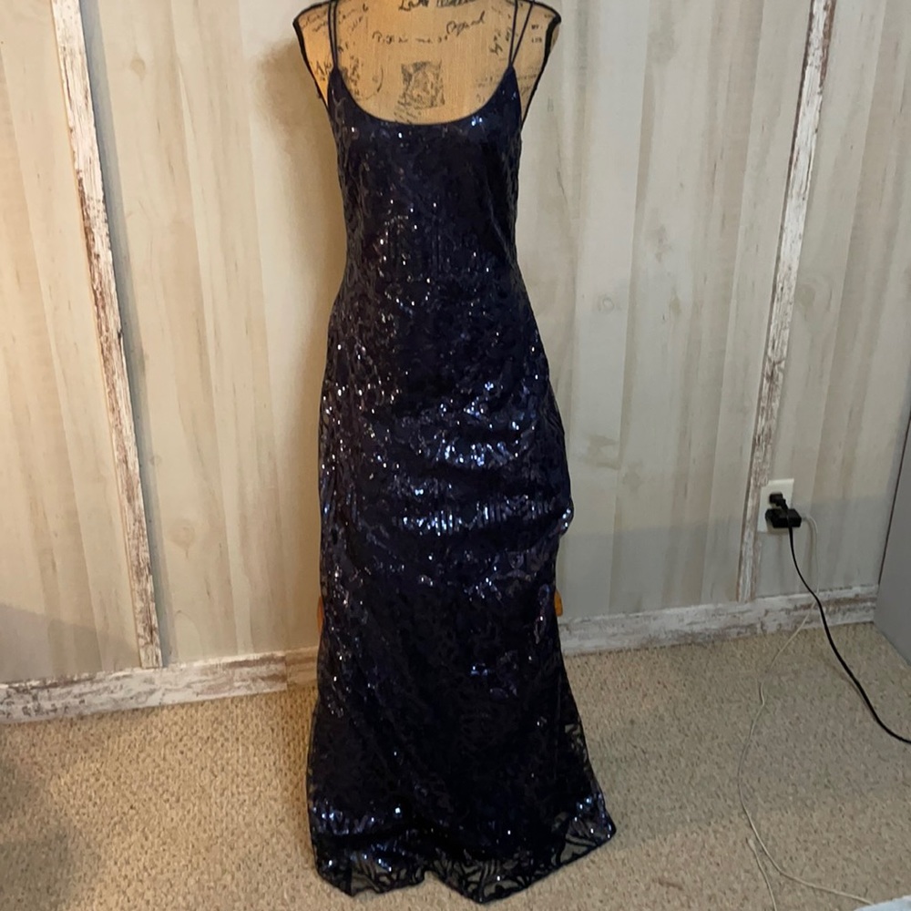Midnight-blue sequined evening gown.  Size 8.  S20